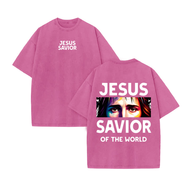 Unisex 100% Cotton Jesus Savior Print Acid Washed T-shirt - Pink - US20-22(3XL) - image 8