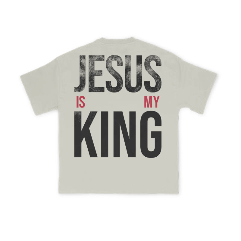 Jesus Is My King Distressed Print T-shirt - Warm Grey - US16-18(2XL) - image 5