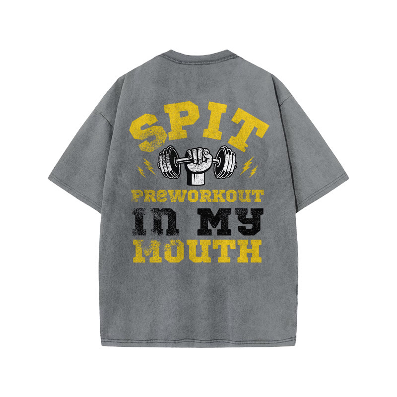 Gym 100% Cotton SPIT Print Acid Washed T-shirt - Grey - US20-22(3XL) - image 4