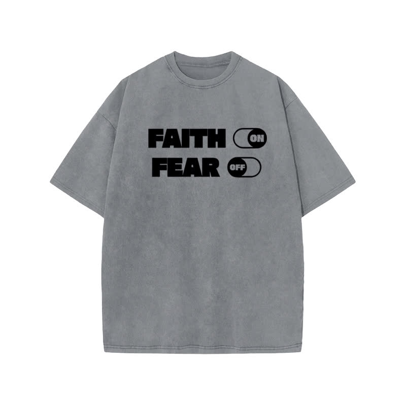 Unisex 100% Cotton Faith Switch Print Acid Washed T-shirt - Grey - US20-22(3XL) - image 4