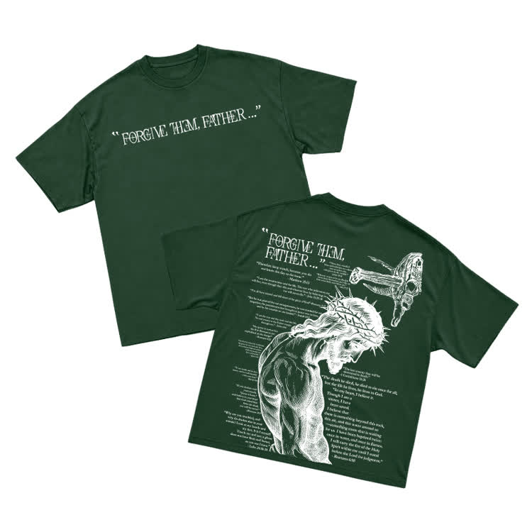 Vintage Forgive Them Father Back Graphic T-Shirt - Green - US16-18(2XL) - image 12