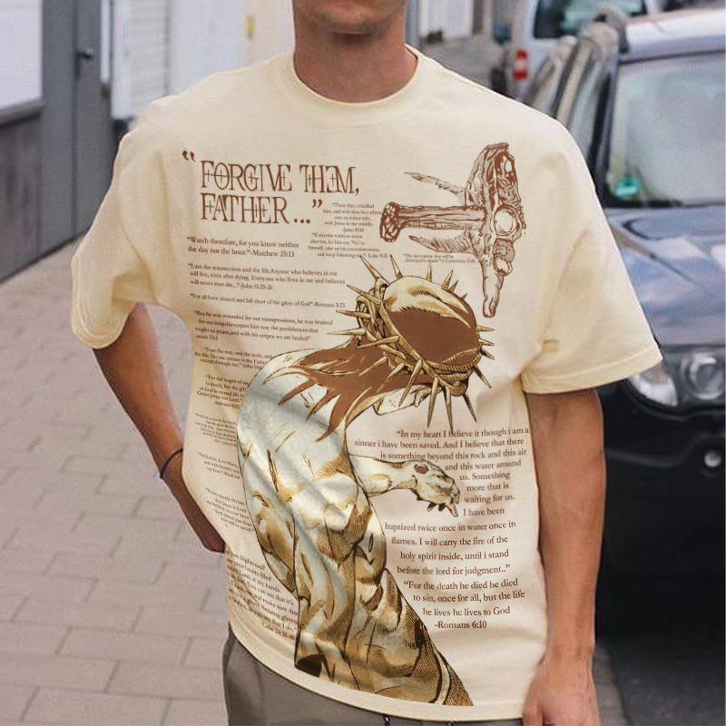 Unisex 100% Cotton Forgive Them,Father Bible Verses Print T-shirt - Apricot - 2XL - image 5