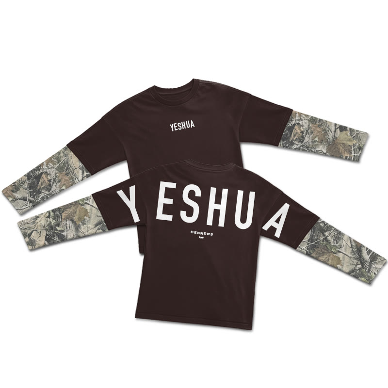 Yeshua Hebrews 13:8 Dead Leaves Camouflage Patchwork Print Layered-style T-shirt  - Coffee - 5XL - image 4