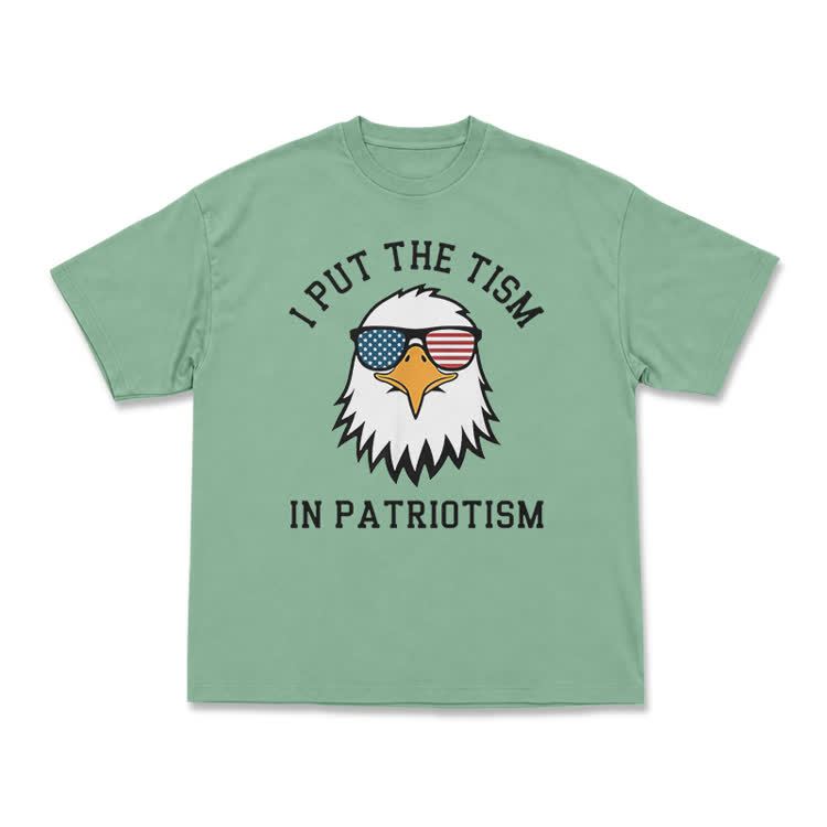 Casual I Put the Tism in Patriotism Eagle Graphic T-Shirt - Light Green - US16-18(2XL) - image 7