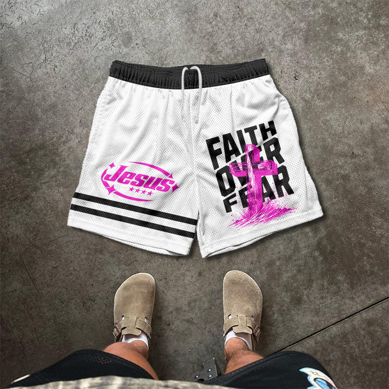 Faith Over Fear Psalms 23 Print Mesh Shorts - White - 5XL - image 1