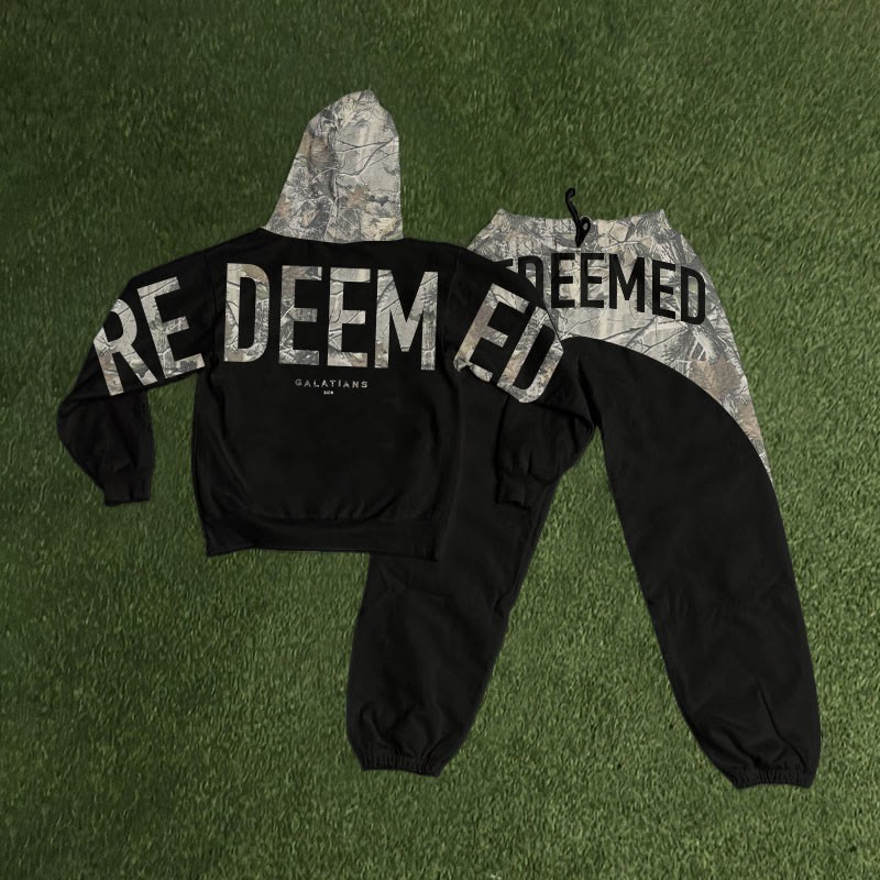 Redeemed Dead Leaves Camouflage Print Hoodie Set - Black - 8XL - image 4