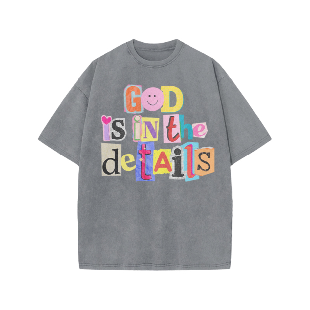God Is In The Details Print Acid Washed T-shirt - Grey - US20-22(3XL) - image 3