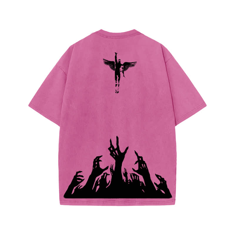 Unisex Faith Over Fear Print Acid Washed T-shirt - Pink - US20-22(3XL) - image 7