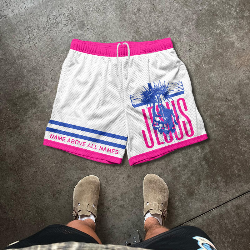 Jesus Name Above All Names Print Mesh Shorts - White - 5XL - image 1