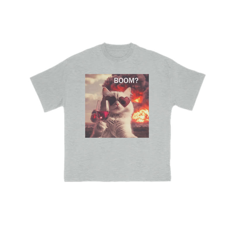 Unisex 100% Cotton Elegant And Calm Cat Print T-shirt - Grey - US16-18(2XL) - image 3