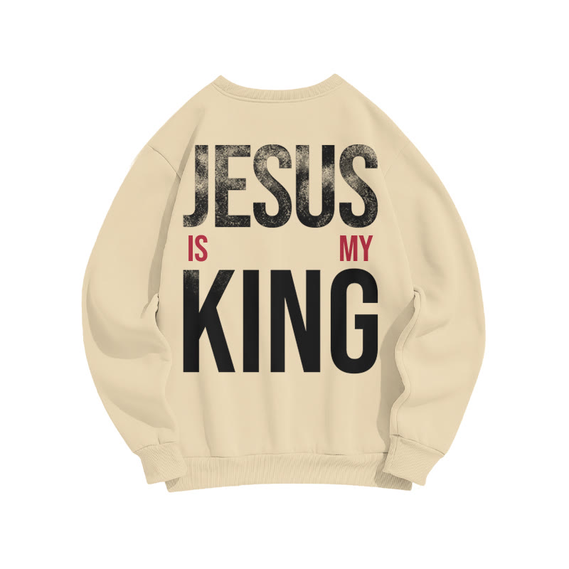 Jesus Is My King Distressed Print Sweatshirt - Apricot - US16-18(2XL) - image 4