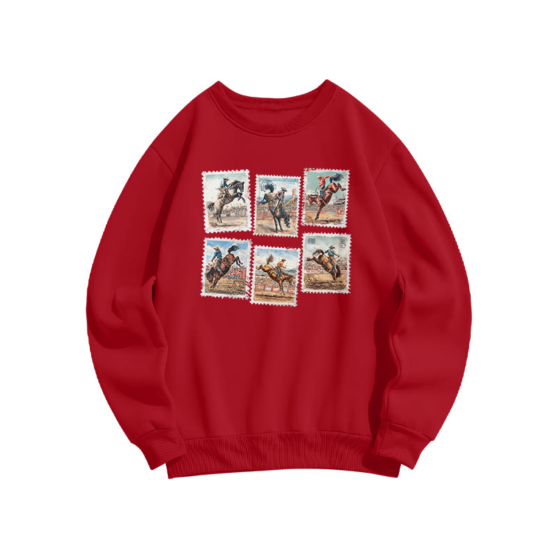 Vintage Western Stamp Print Sweatshirt - Red - US16-18(2XL) - image 7