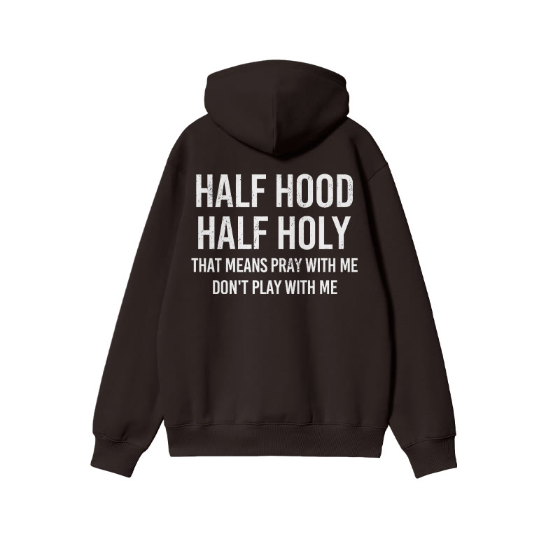 Unisex Half Hood Half Holy Print Hoodie - Coffee - 2XL - image 5