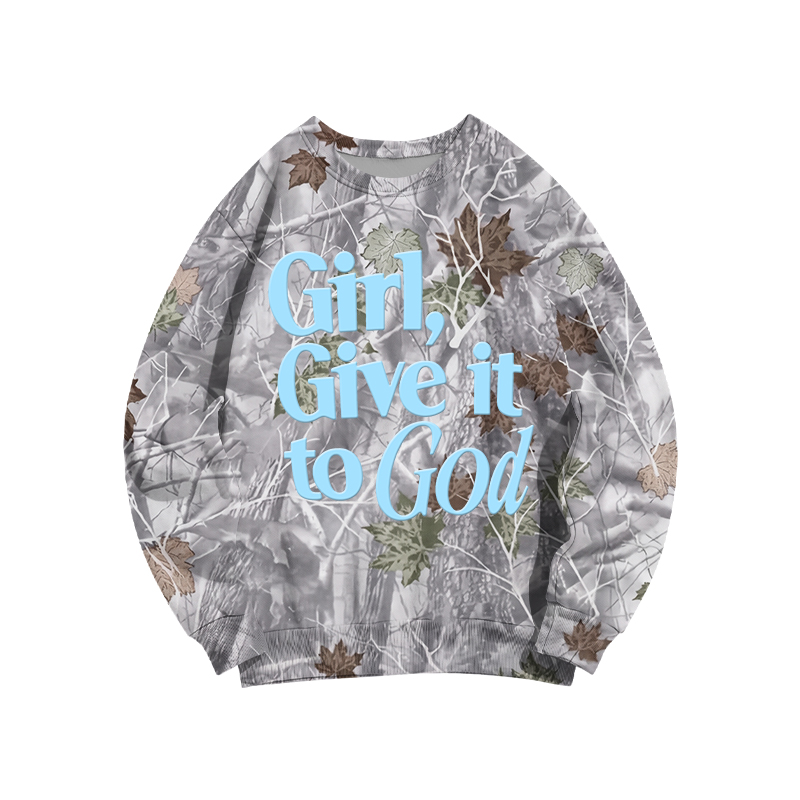 Faith Inspired Girl Give It To God Camo Forget Sweatshirt - Gray Leaf Camo - 3XL - image 12