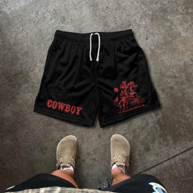 Cowboy Print Causal Mesh Shorts