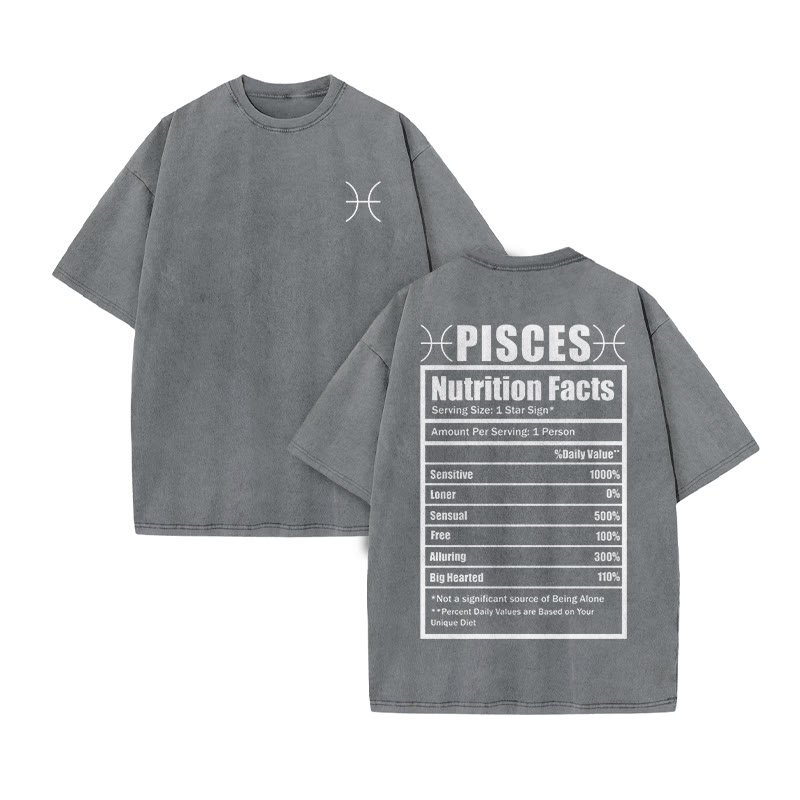 Pisces Nutrition Facts Print Acid Washed T-shirt - Grey - US20-22(3XL) - image 5