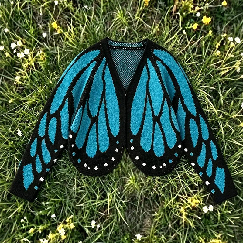 Butterfly-style Knitted Cardigan - Blue - One Szie - image 3