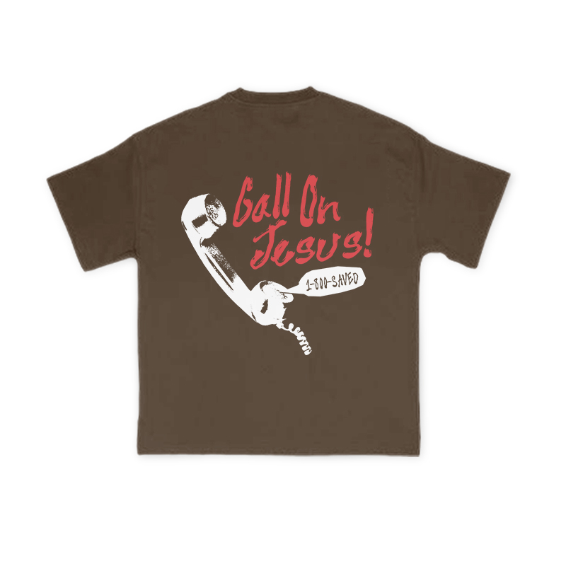 Call On Jesus 1-800-Saved Print T-shirt - Coffee - US16-18(2XL) - image 6