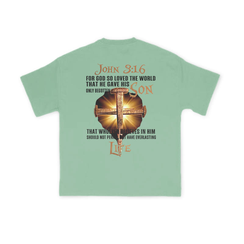 Unisex 100% Cotton John 3:16 For God So Loved The World Print T-shirt - Green - US16-18(2XL) - image 7