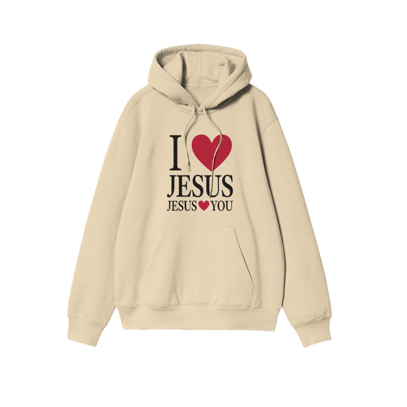 Unisex 100% Cotton I Love Jesus Jesus Loves You Print Hoodie