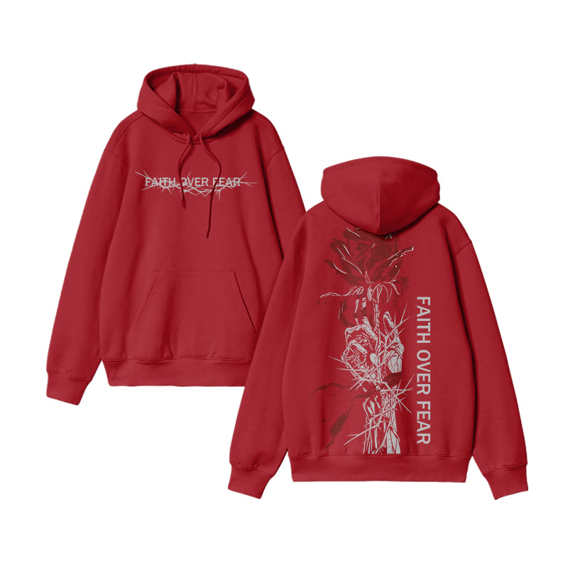 Faith Over Fear Print Hoodie - Red - US16-18(2XL) - image 7