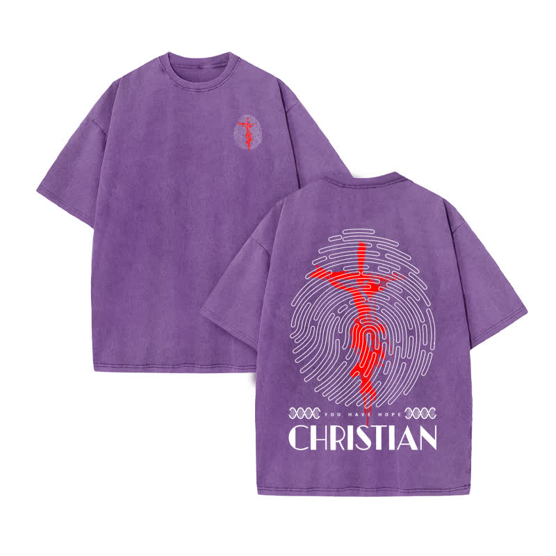 Unisex 100% Cotton Christian Print Acid Washed T-shirt - Purple - US20-22(3XL) - image 9