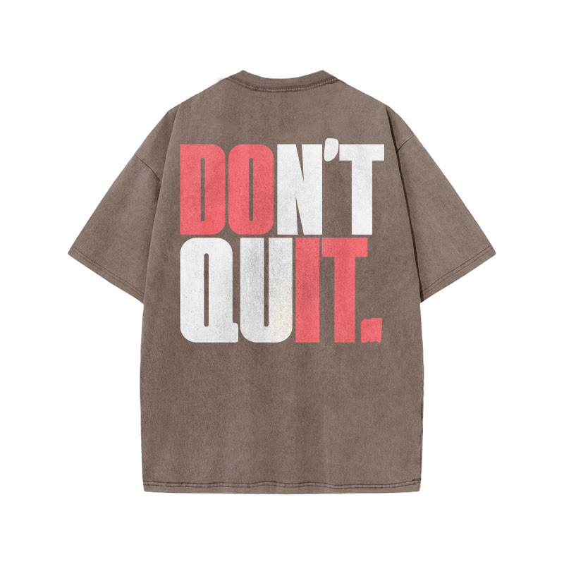 100% Cotton DON'T QUIT Gym Print Acid Washed T-shirt - Coffee - US20-22(3XL) - image 4