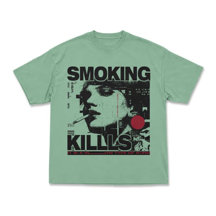 Street Rebel Smoking Kills Collage Print Graphic T-Shirt - Light Green - US16-18(2XL) - image 9