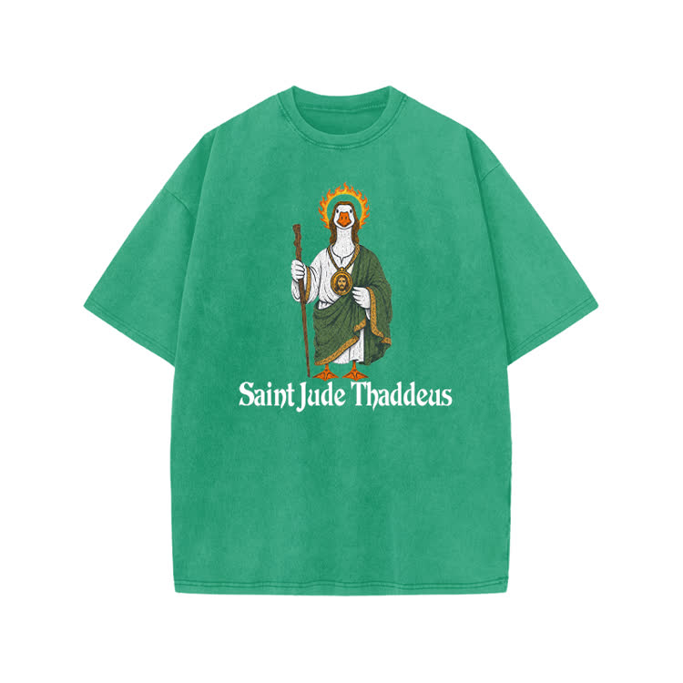 Vintage Saint Jude Thaddeus Graphic Print Acid Washed T-shirt - Green - US20-22(3XL) - image 8
