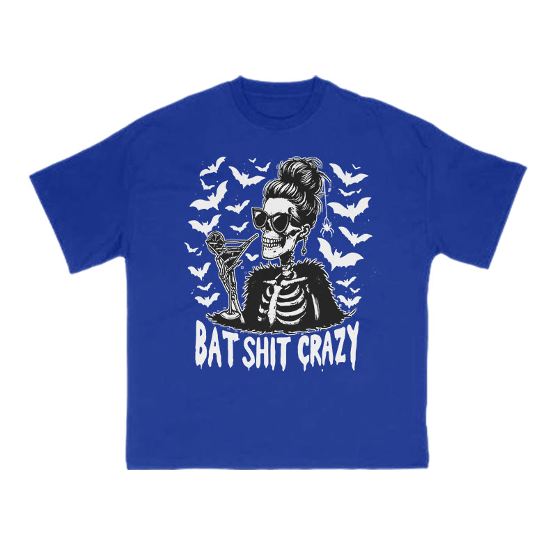 Unisex 100% Cotton Bat Shit Crazy Halloween Print T-shirt - Blue - US16-18(2XL) - image 7