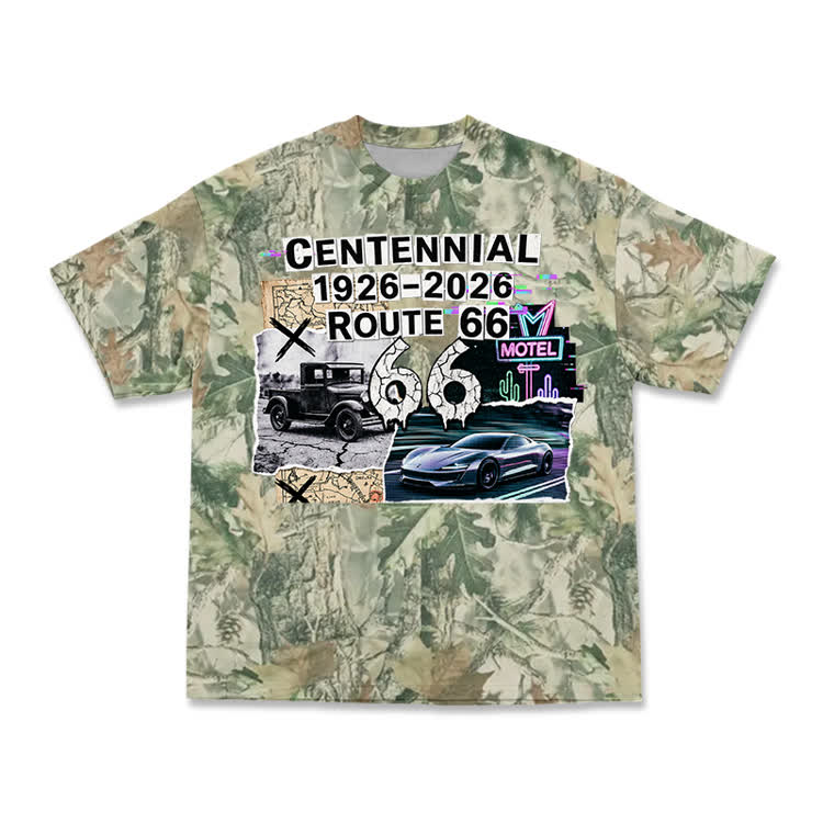 Vintage Route 66 Centennial Camo Graphic T-Shirt - Green - 3XL - image 3
