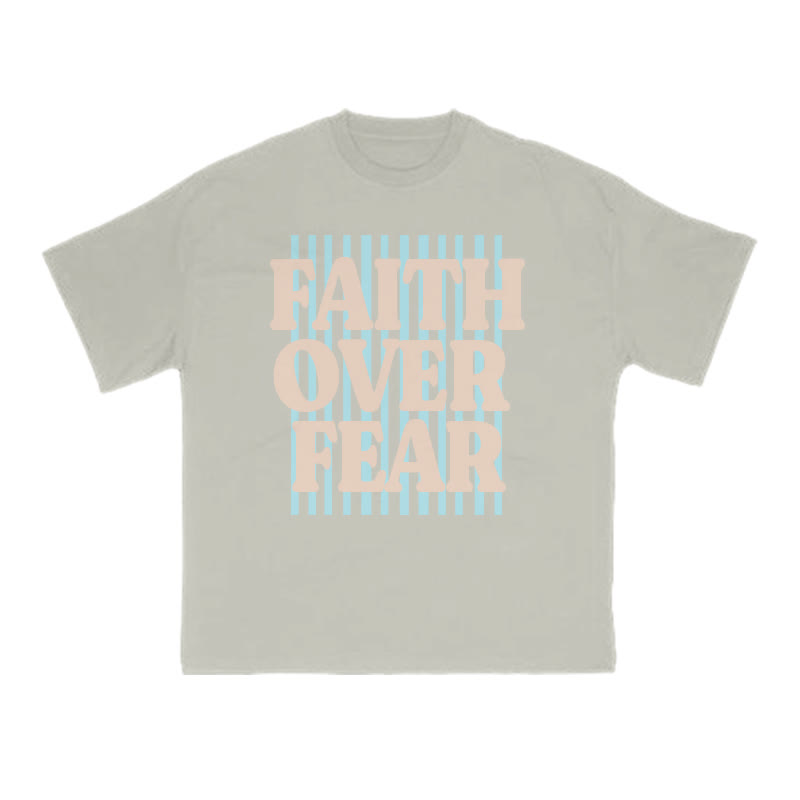 Unisex 100% Cotton Faith Over Fear Stripes Print T-shirt - Warm Grey - US16-18(2XL) - image 7