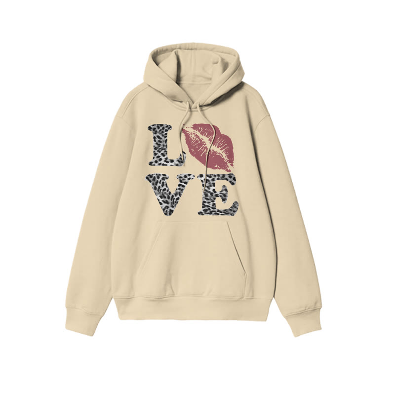 Leopard Love And Red Lip Print Hoodie - Apricot - US16-18(2XL) - image 4