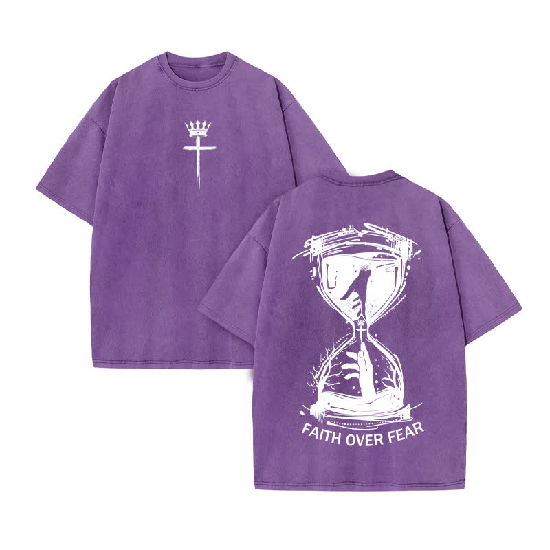 Unisex 100% Cotton Faith Hourglass Print Acid Washed T-shirt - Purple - US20-22(3XL) - image 9