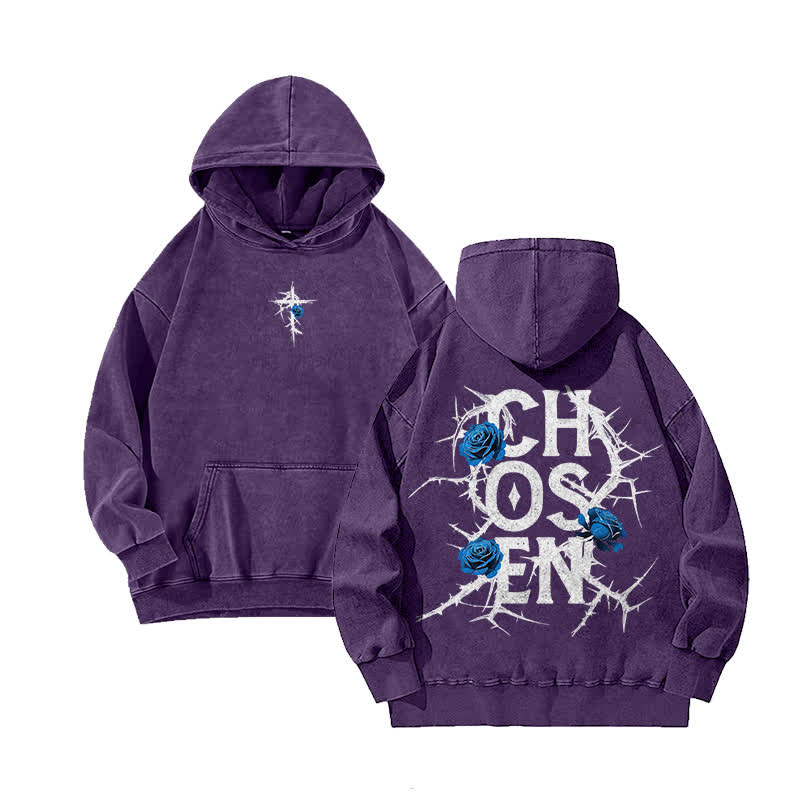 Unisex 100% Cotton Jesus Chosen Printed Washed Hoodie  - Purple - 3XL - image 7