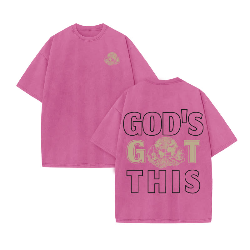 Unisex 100% Cotton God's Got This Print Acid Washed T-shirt - Pink - US20-22(3XL) - image 8