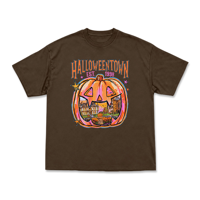 Vintage Halloweentown Pumpkin Round Neck Graphic Print T-Shirt - Coffee - US16-18(2XL) - image 13