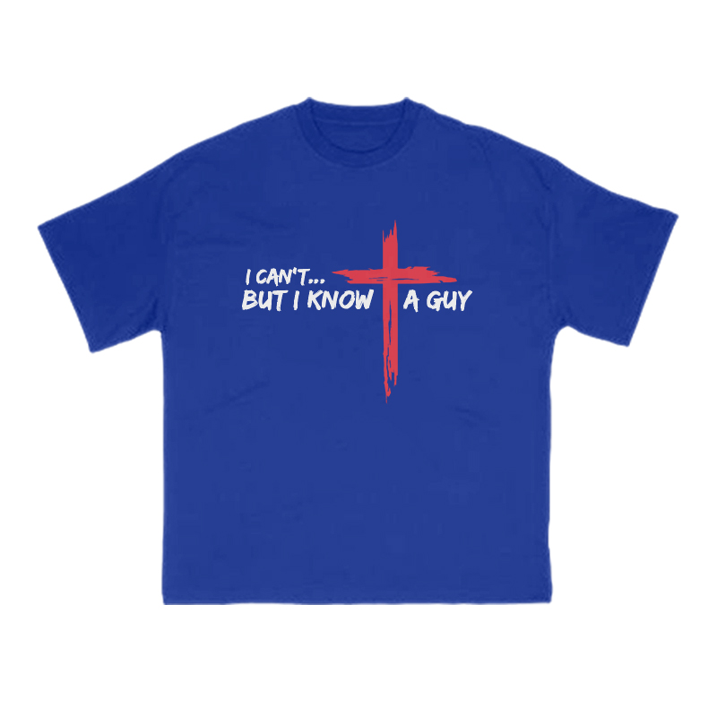 I Can't But I Know A Guy Red Cross Print T-shirt - Blue - US16-18(2XL) - image 11