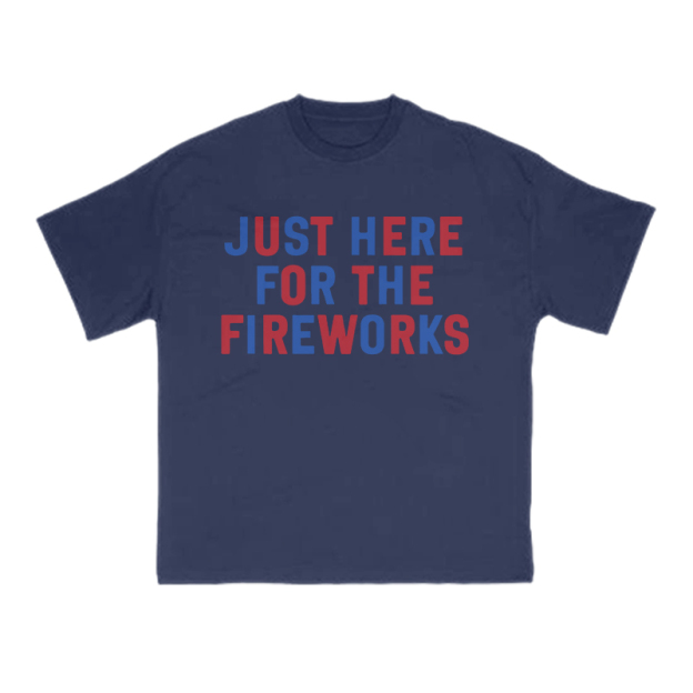 Just Here For The Fireworks Print T-shirt - Navy Blue - US16-18(2XL) - image 9