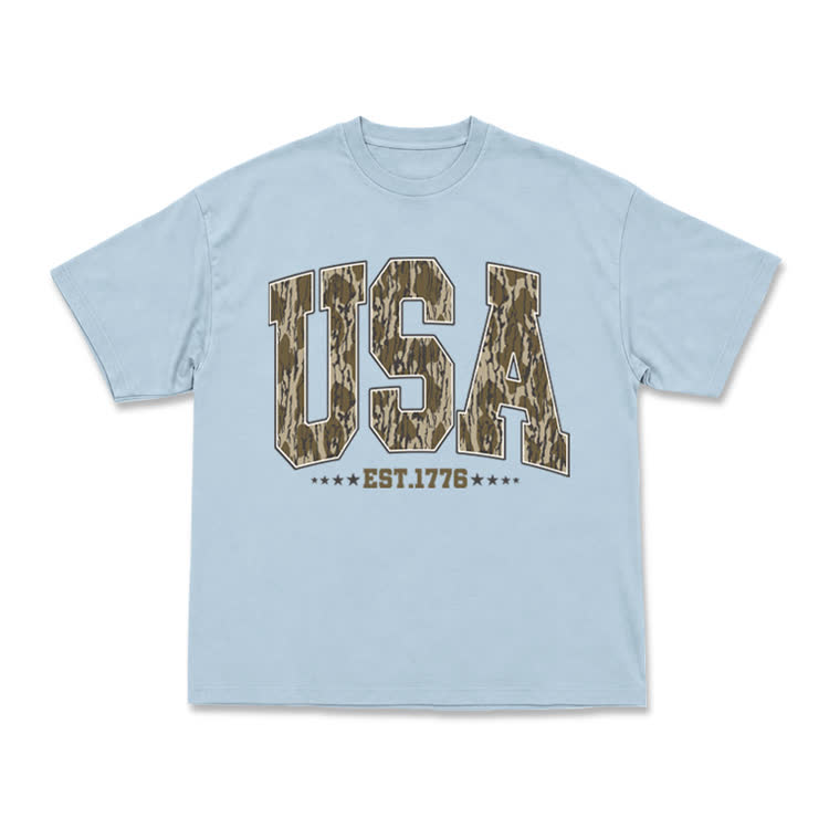 Vintage Inspired USA Camo Varsity Print T-Shirt - Light Blue - US16-18(2XL) - image 14