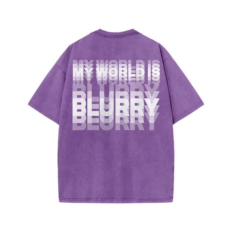 My World Is Blurry Print Acid Washed T-shirt - Purple - US20-22(3XL) - image 9