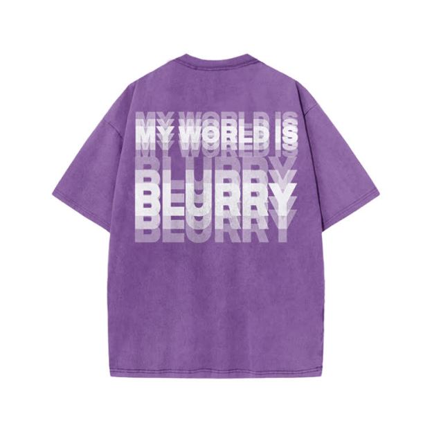 My World Is Blurry Print Acid Washed T-shirt - Purple - US20-22(3XL) - image 9
