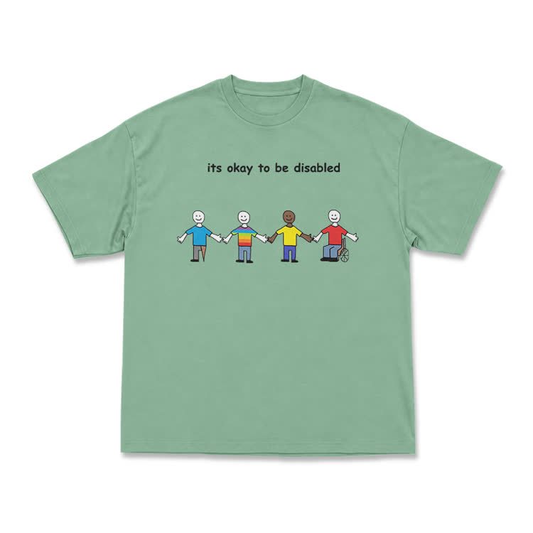 Its Okay To Be Disabled Graphic Crew Neck T-Shirt - Light Green - US16-18(2XL) - image 3
