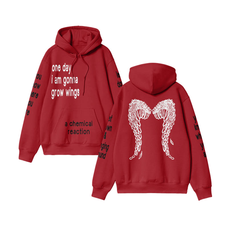 Unisex One Day I Am Gonna Grow Wings Print Hoodie - Red - US16-18(2XL) - image 13