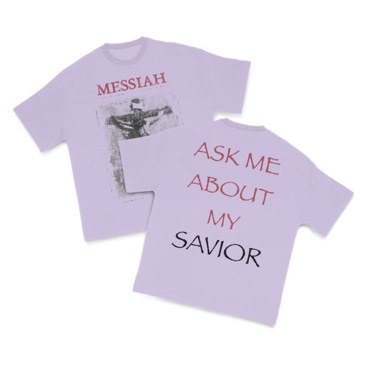 Ask Me About My Savior Print T-Shirt - Purple - US16-18(2XL) - image 7