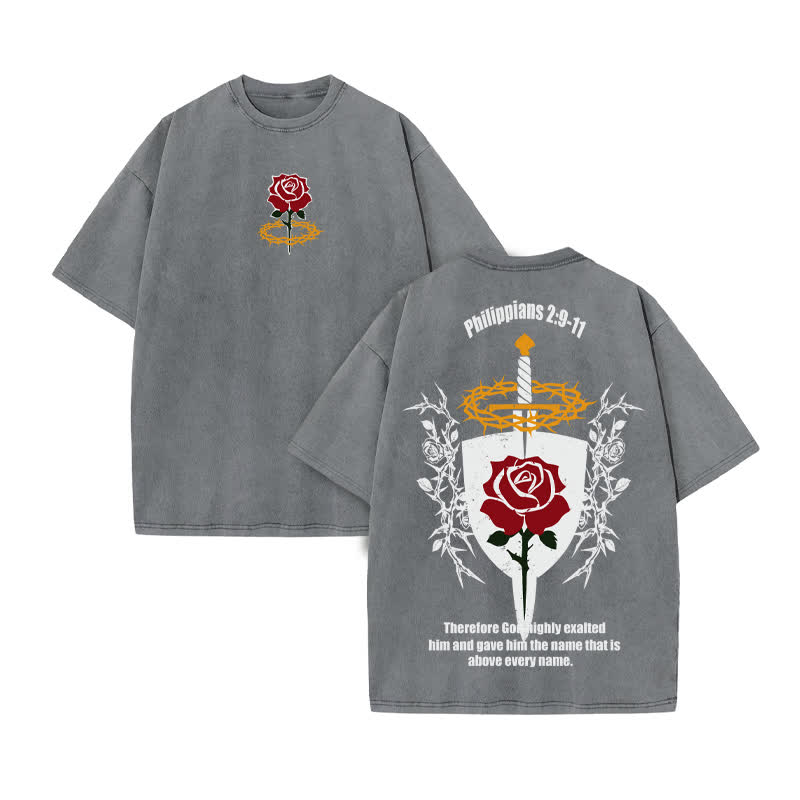 Unisex 100% Cotton Philippians 2:9-11 Print Acid Washed T-shirt - Grey - US20-22(3XL) - image 5