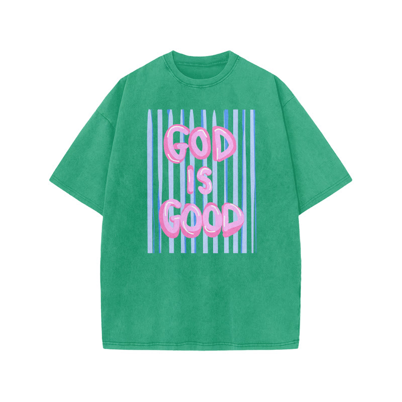 God Is God Oil Painting Print Acid Washed T-shirt - Green - US20-22(3XL) - image 8