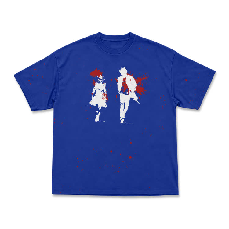 Dramatic Black Red Splash Graphic Print T-Shirt - Blue - 8XL - image 5