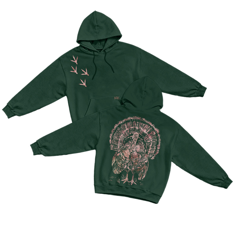 Vintage Turkey Sketch Long Sleeve Hoodie - Dark Green - US16-18(2XL) - image 3