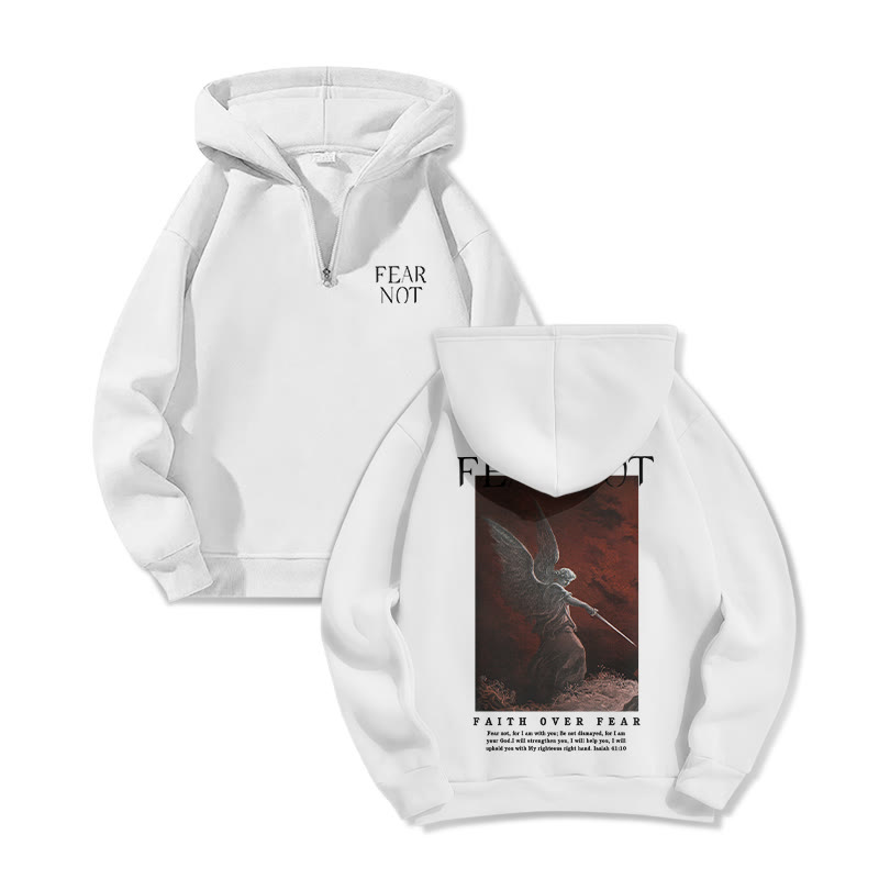 Fear Not Print Half Zip Hoodie - White - US32-34(5XL) - image 3